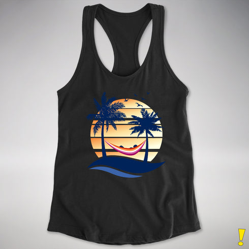 Lesbian Pride Hammock Summer Beach Sunset Racerback Tank - Black